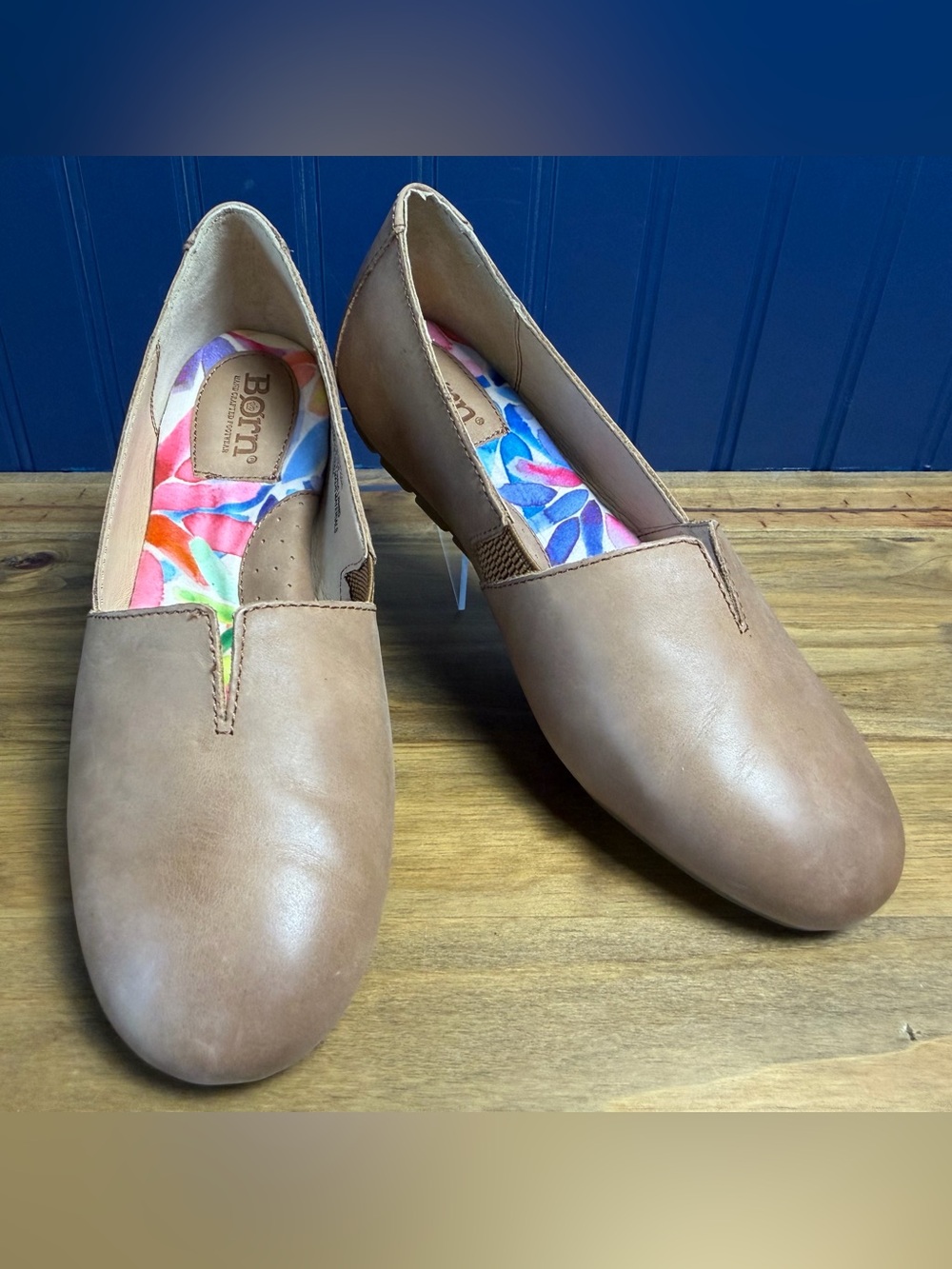 Børn Sebra Tan Leather Slip-On Comfort Flats Wide Women’s 6.5W